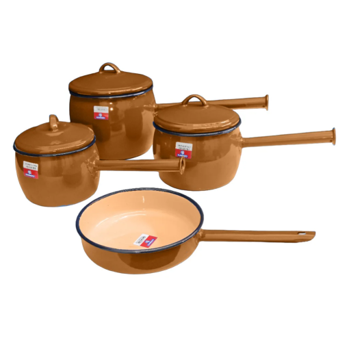 Cordon Bellied Enamel 7PC Pot Set (Brown)