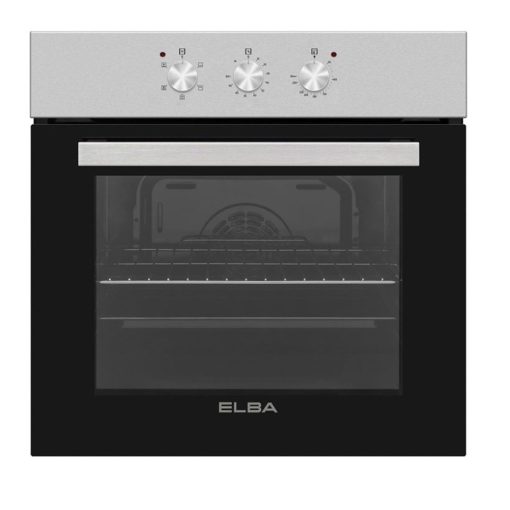 Elba 60cm oven with stainless steel panel and black glass finish in South Africa.