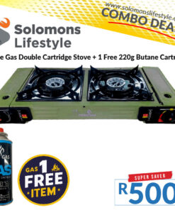 Prime Gas Double Cartrigde Stove & 220g Prime Gas Butane Cartridge (Military Green)