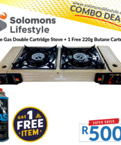 Prime Gas Double Cartrigde Stove & 220g Prime Gas Butane Cartridge (Sand)