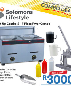 7 Piece Fryer Combo - Start Up Combo 5 with double gas fryer, chip cutter, scoop, and sauce accessories in South Africa