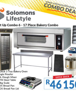 17 Piece Bakery Combo with 3-tray oven, mixer, pans, scale, and proofer for South African bakeries