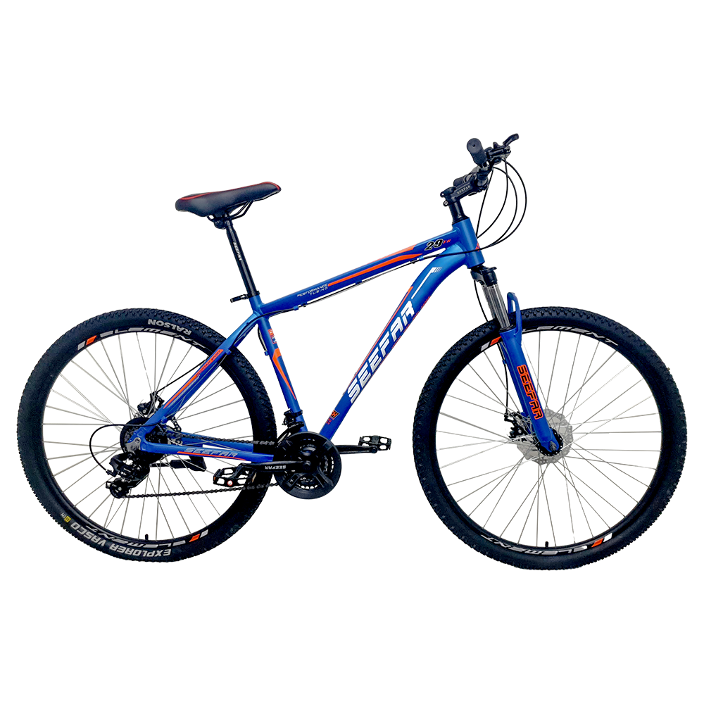 Seefar 29inch Mountain Bicycle in Orange or Blue with Shimano drivetrain and disc brakes in South Africa